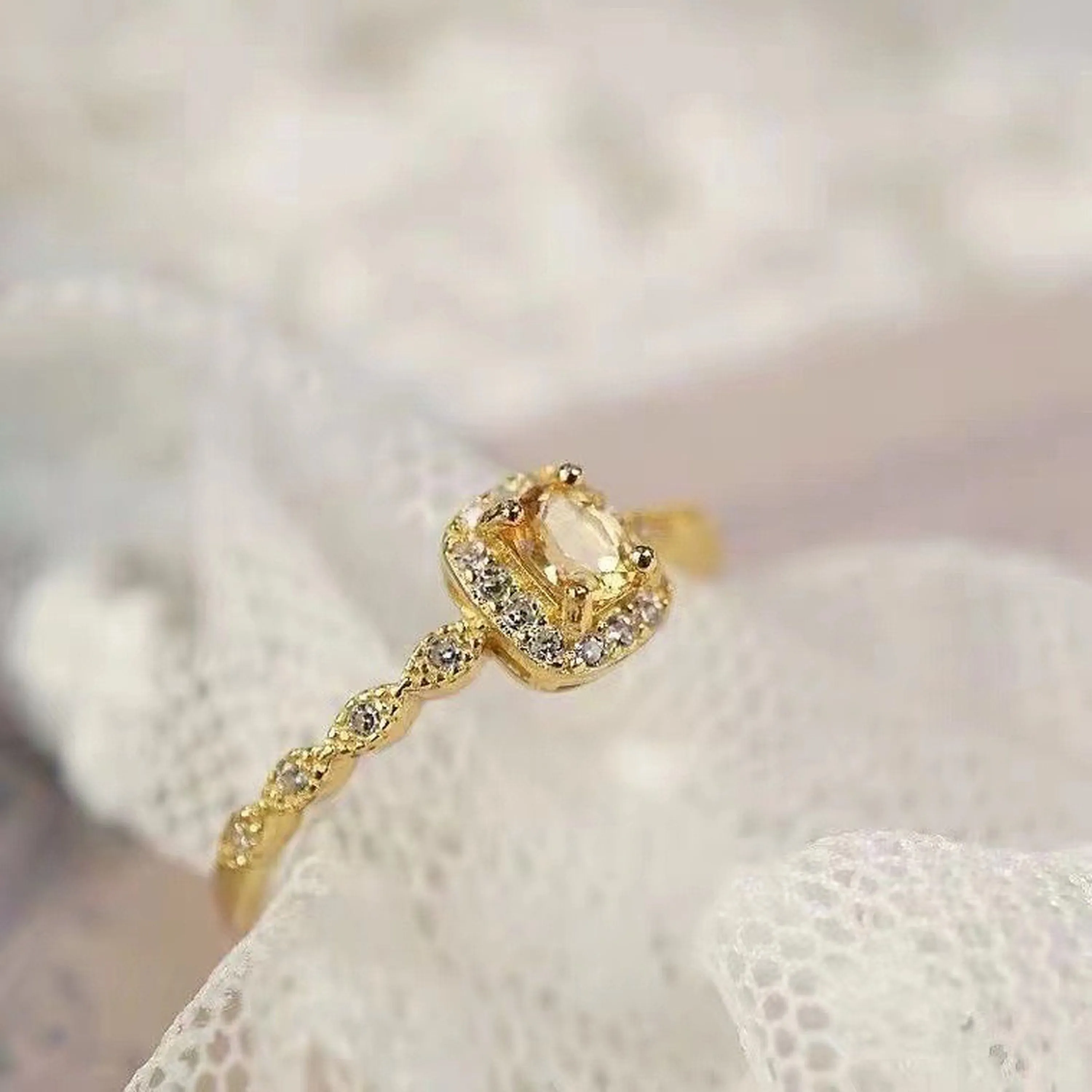 Natural yellow crystal rings