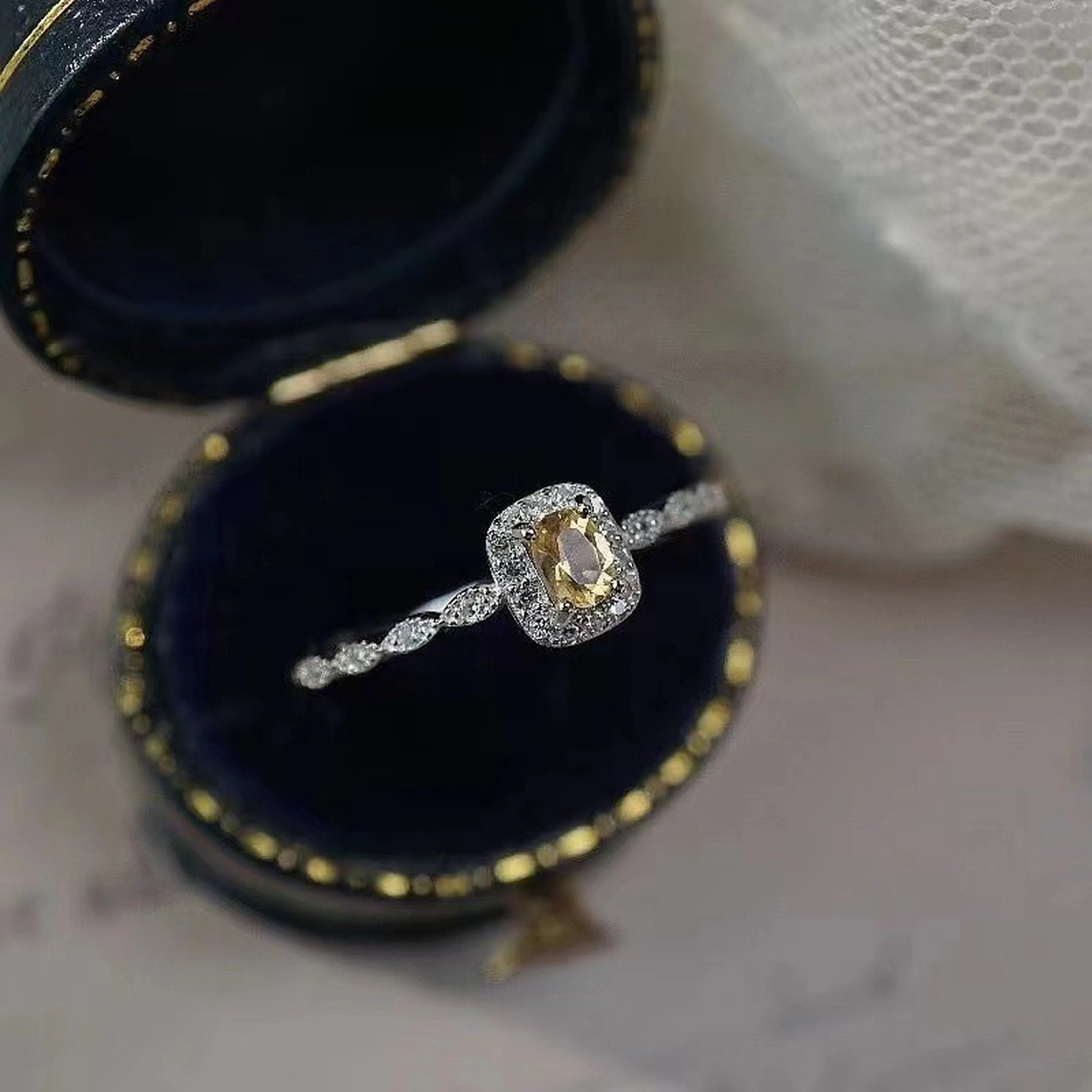 Natural yellow crystal rings