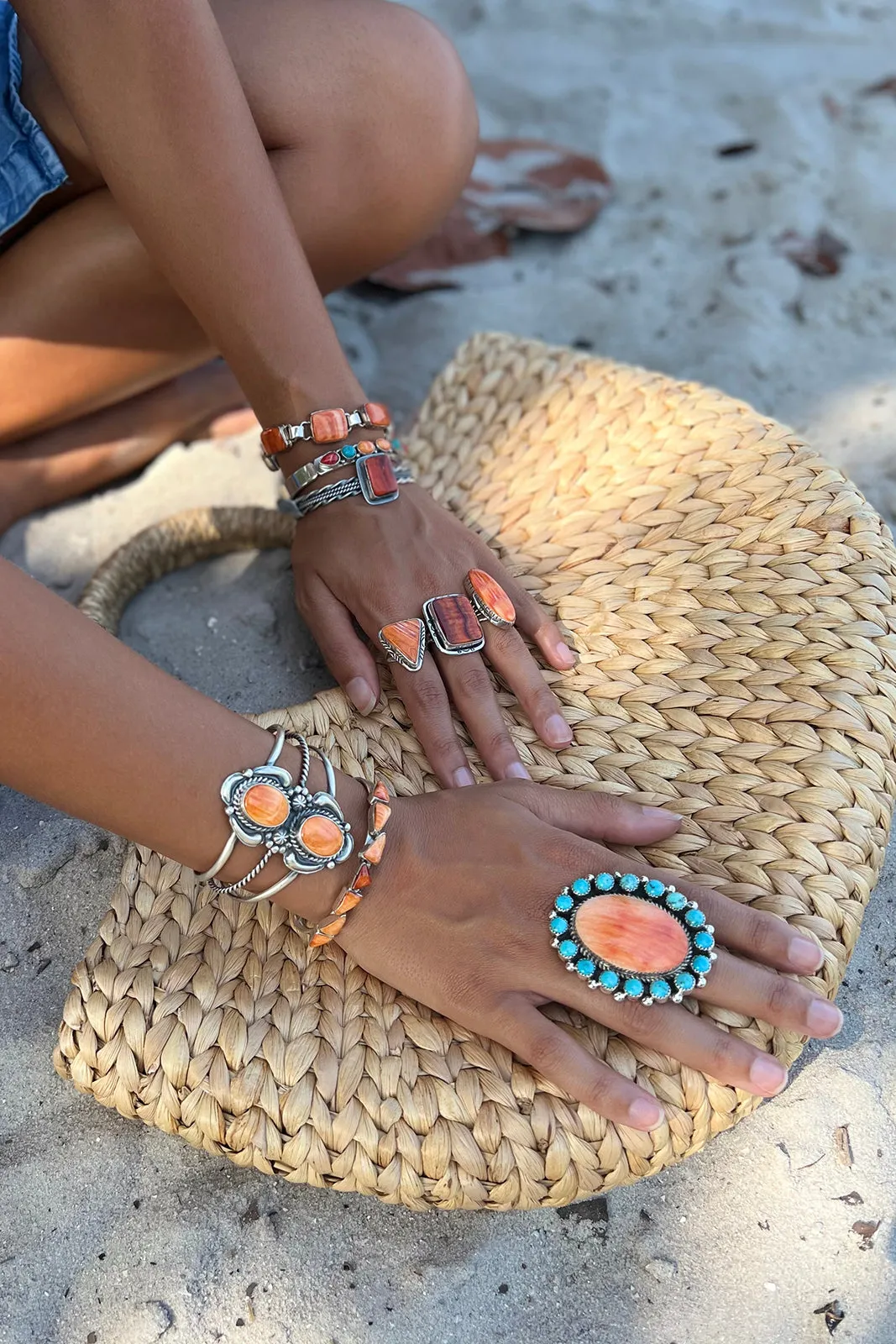 Navajo Orange Spiny Shell and Turquoise Statement Ring (Size 11)