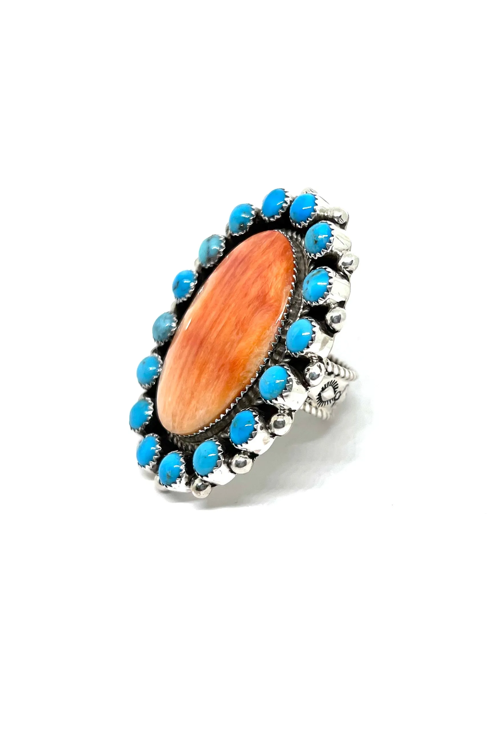 Navajo Orange Spiny Shell and Turquoise Statement Ring (Size 11)