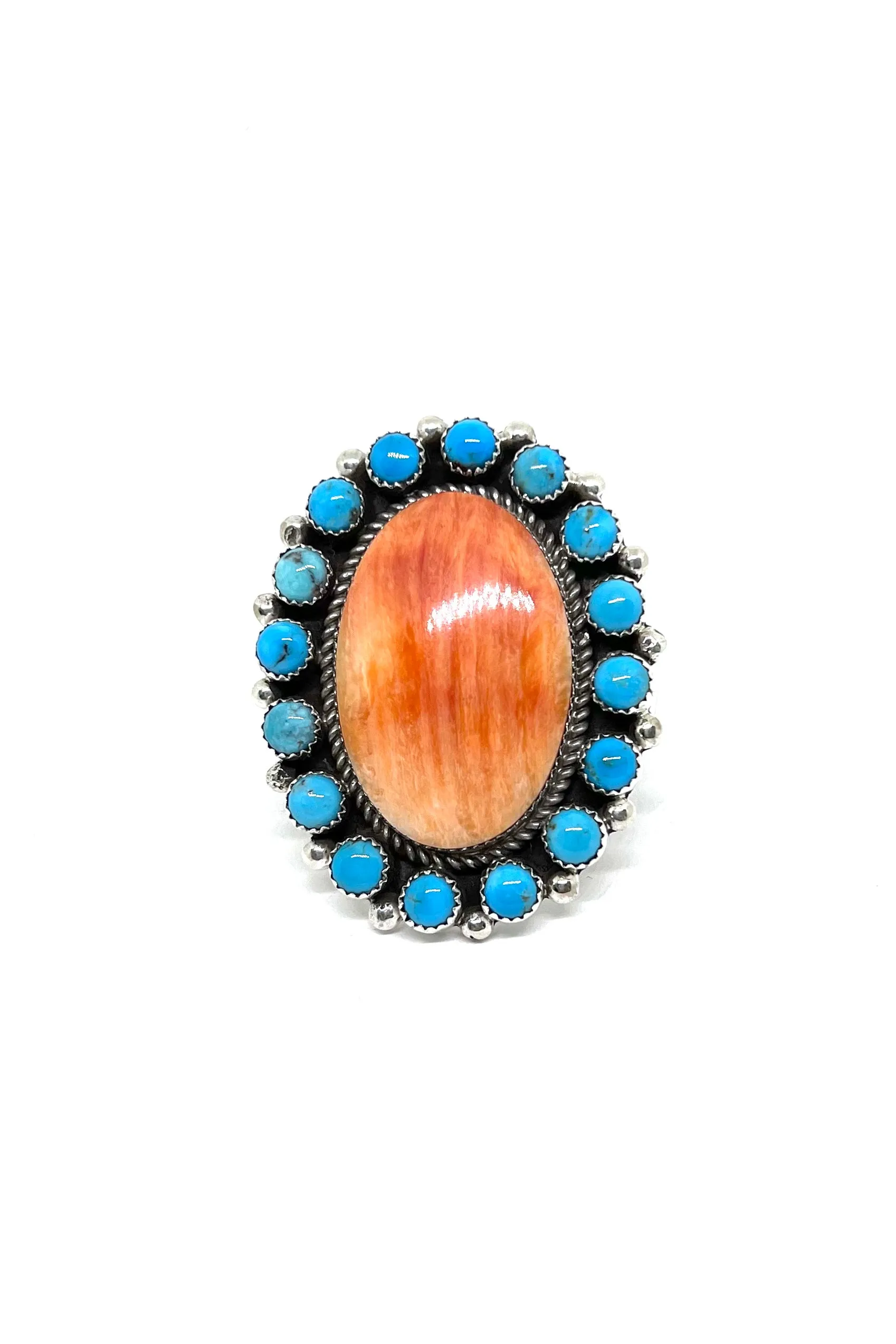 Navajo Orange Spiny Shell and Turquoise Statement Ring (Size 11)