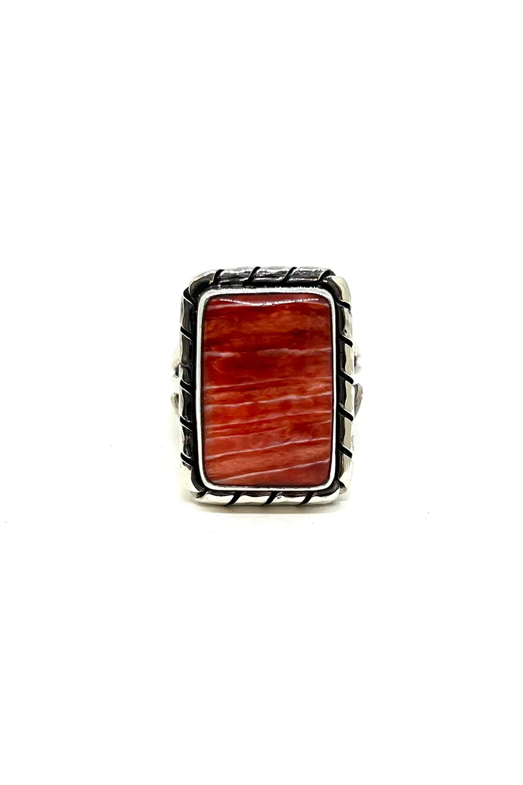 Navajo Red Spiny Shell Rectangle Ring (Size 8 ½)