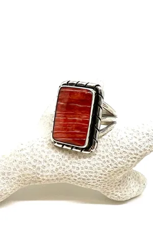 Navajo Red Spiny Shell Rectangle Ring (Size 8 ½)