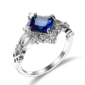 Navy Crystal & Cubic Zirconia Princess-Cut Openwork-Halo Ring