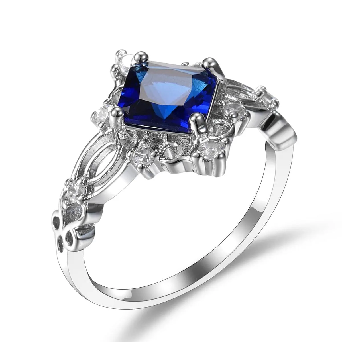 Navy Crystal & Cubic Zirconia Princess-Cut Openwork-Halo Ring