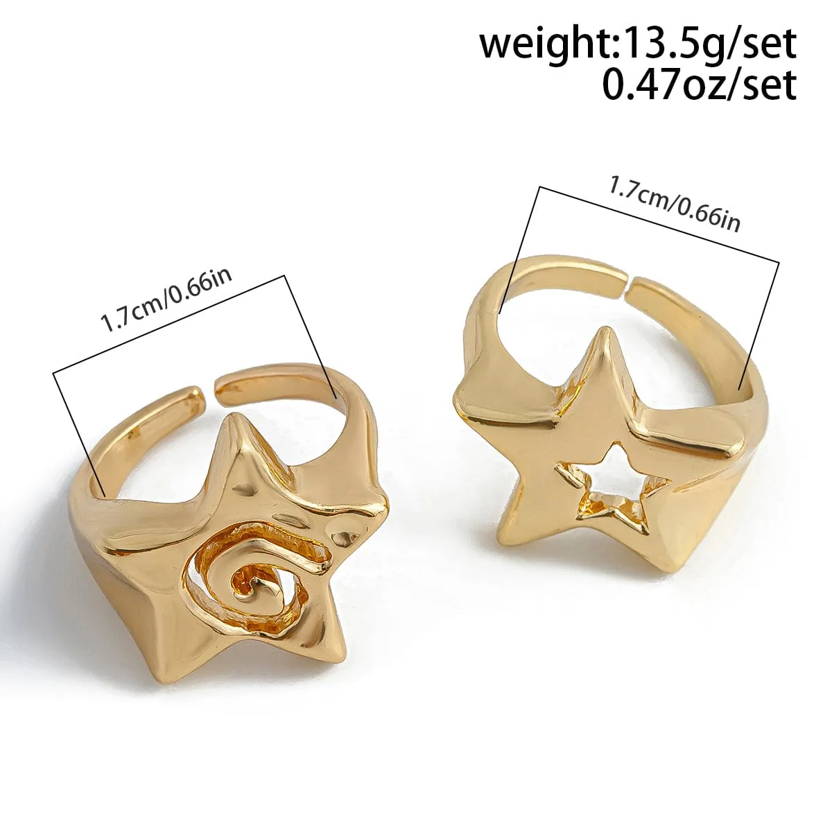 Newly 2Pcs Hollow Star Spiral Open Ring Set