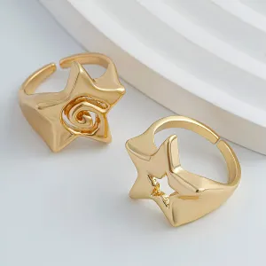 Newly 2Pcs Hollow Star Spiral Open Ring Set
