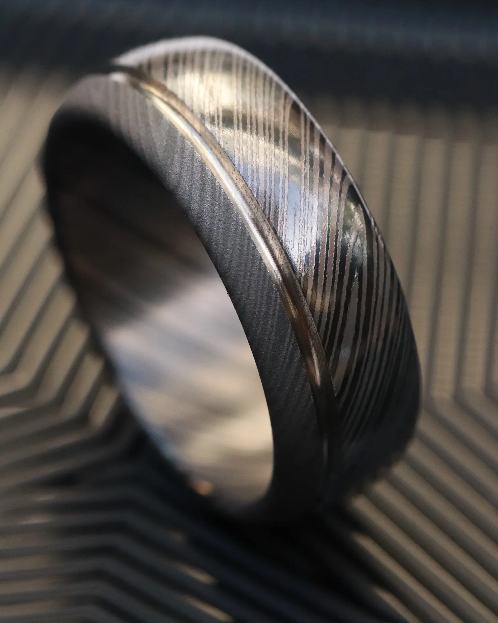 Niobium & Zirconium damascus ring / wedding ring 8mm customizable domed shape