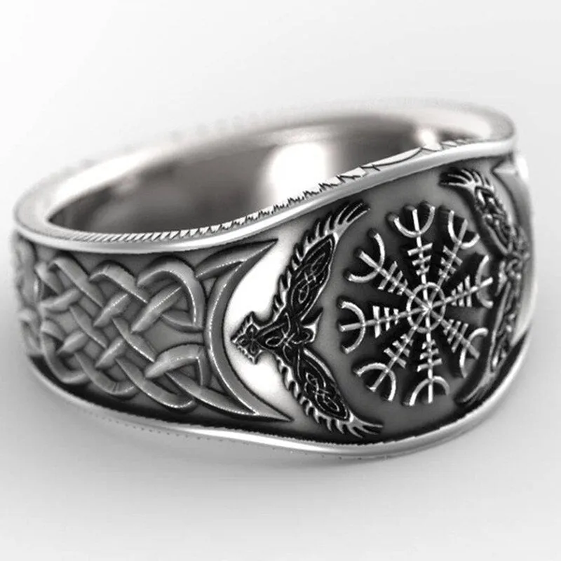 Norse Mythology Vikings Celtics Compass Crow 925 Sterling Pirate Silver Rings