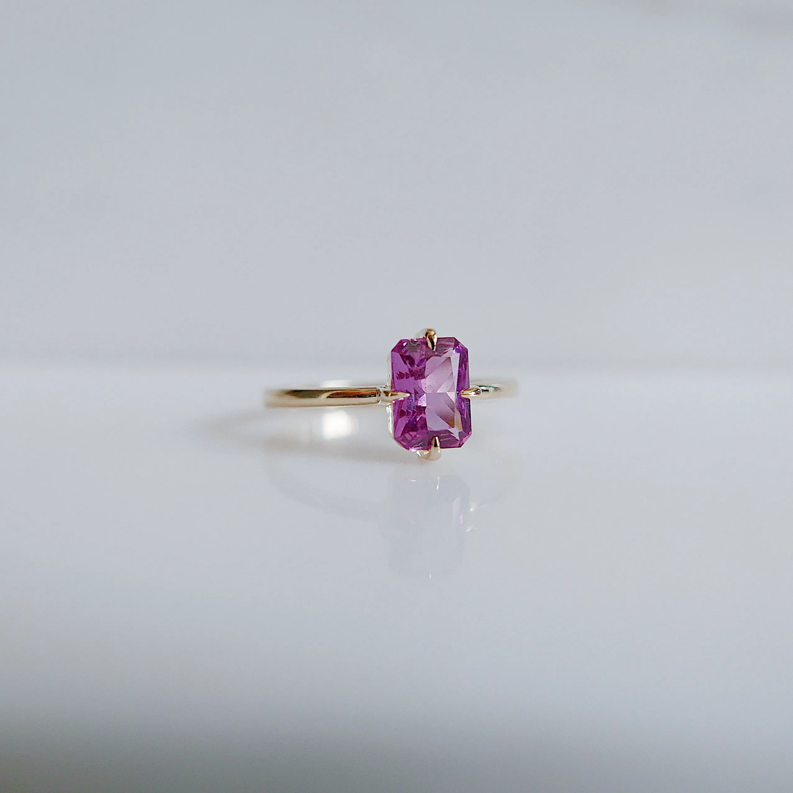 OOAK Pink Radiant Sapphire Solitaire Ring