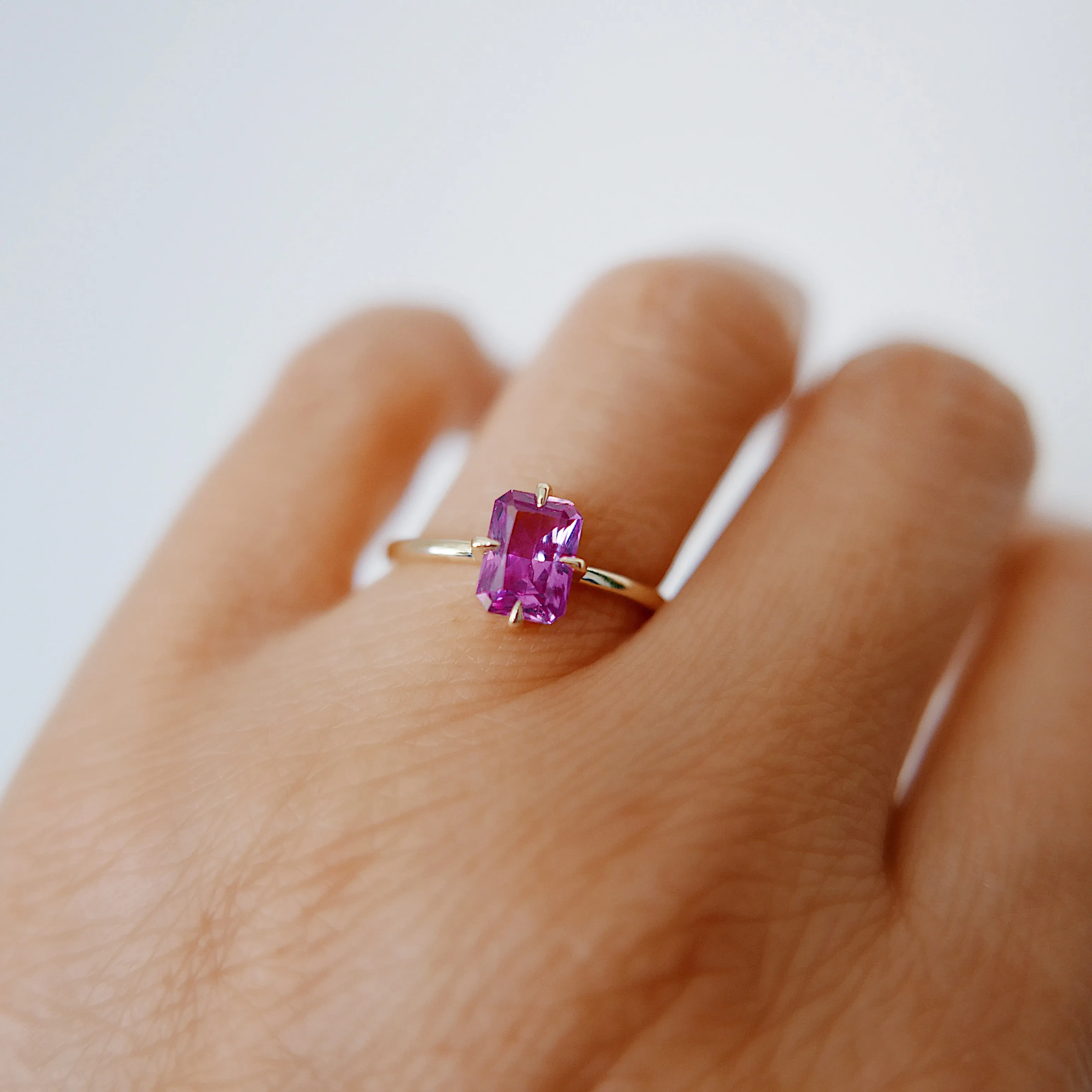 OOAK Pink Radiant Sapphire Solitaire Ring