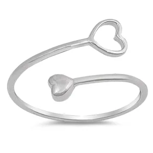 Open Adjustable Heart Promise Ring New 925 Sterling Silver Thumb Band Sizes 4-10