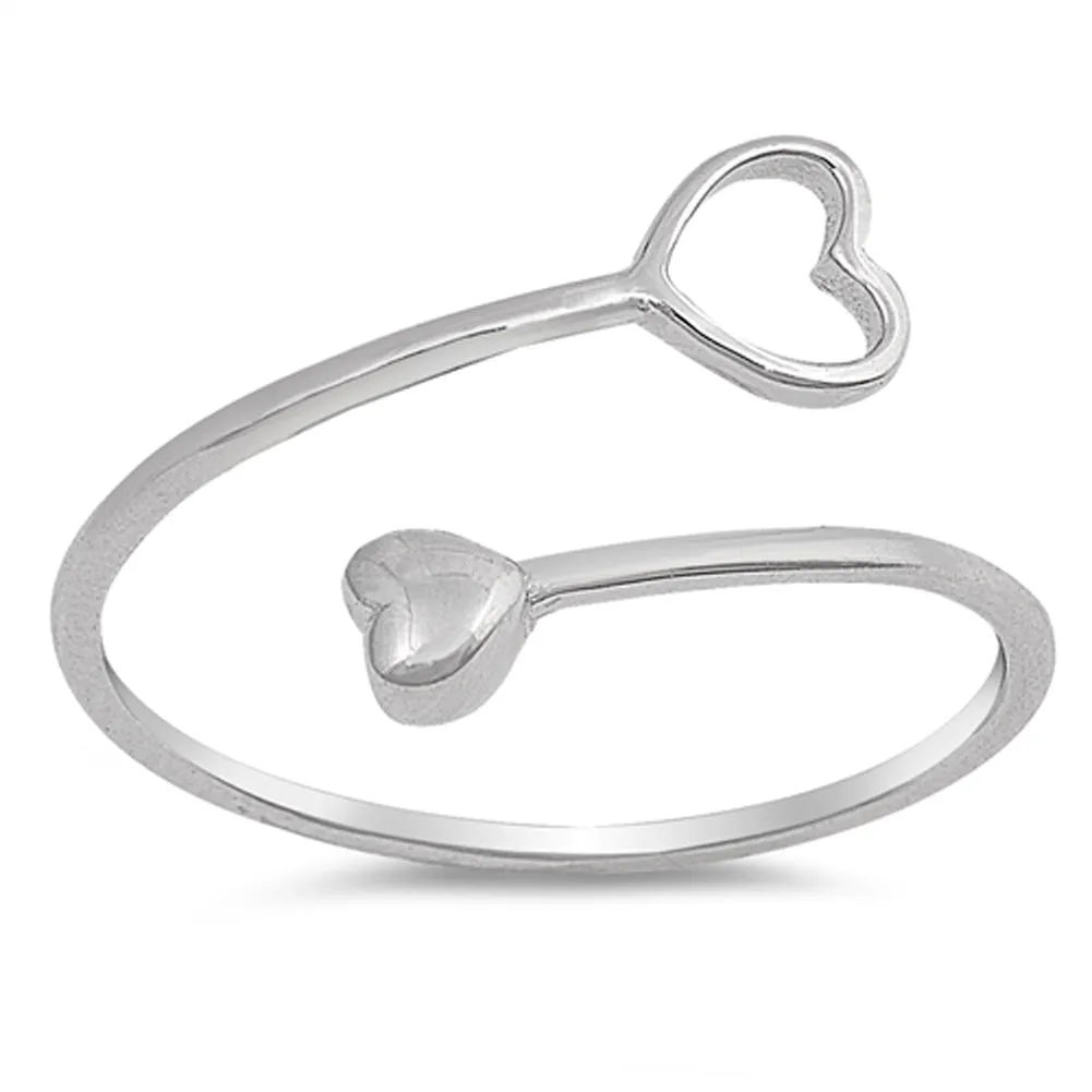 Open Adjustable Heart Promise Ring New 925 Sterling Silver Thumb Band Sizes 4-10