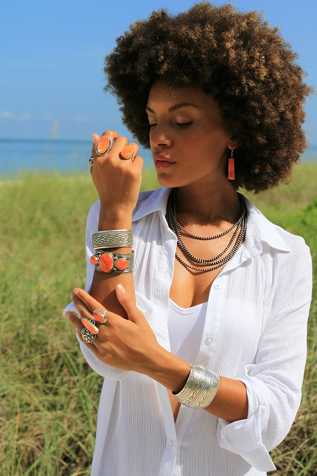 Orange Spiny Shell Navajo Ring (Size 8)