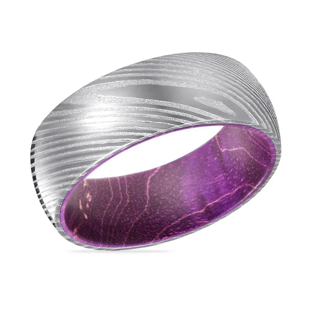 OSTRUM | Purple Wood, Silver Damascus Steel, Domed