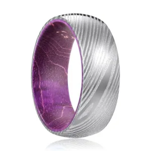 OSTRUM | Purple Wood, Silver Damascus Steel, Domed