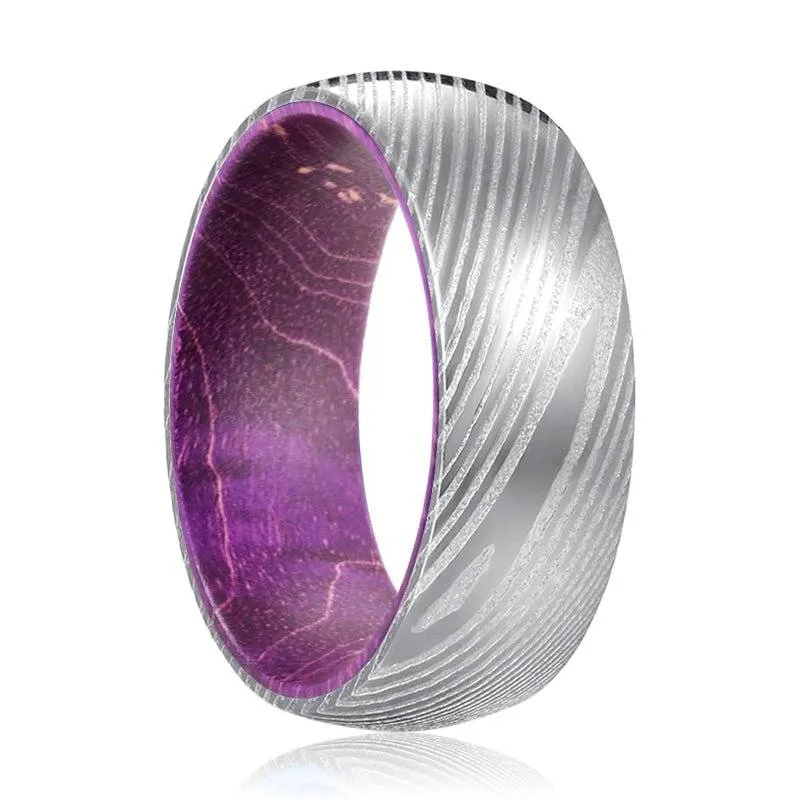 OSTRUM | Purple Wood, Silver Damascus Steel, Domed