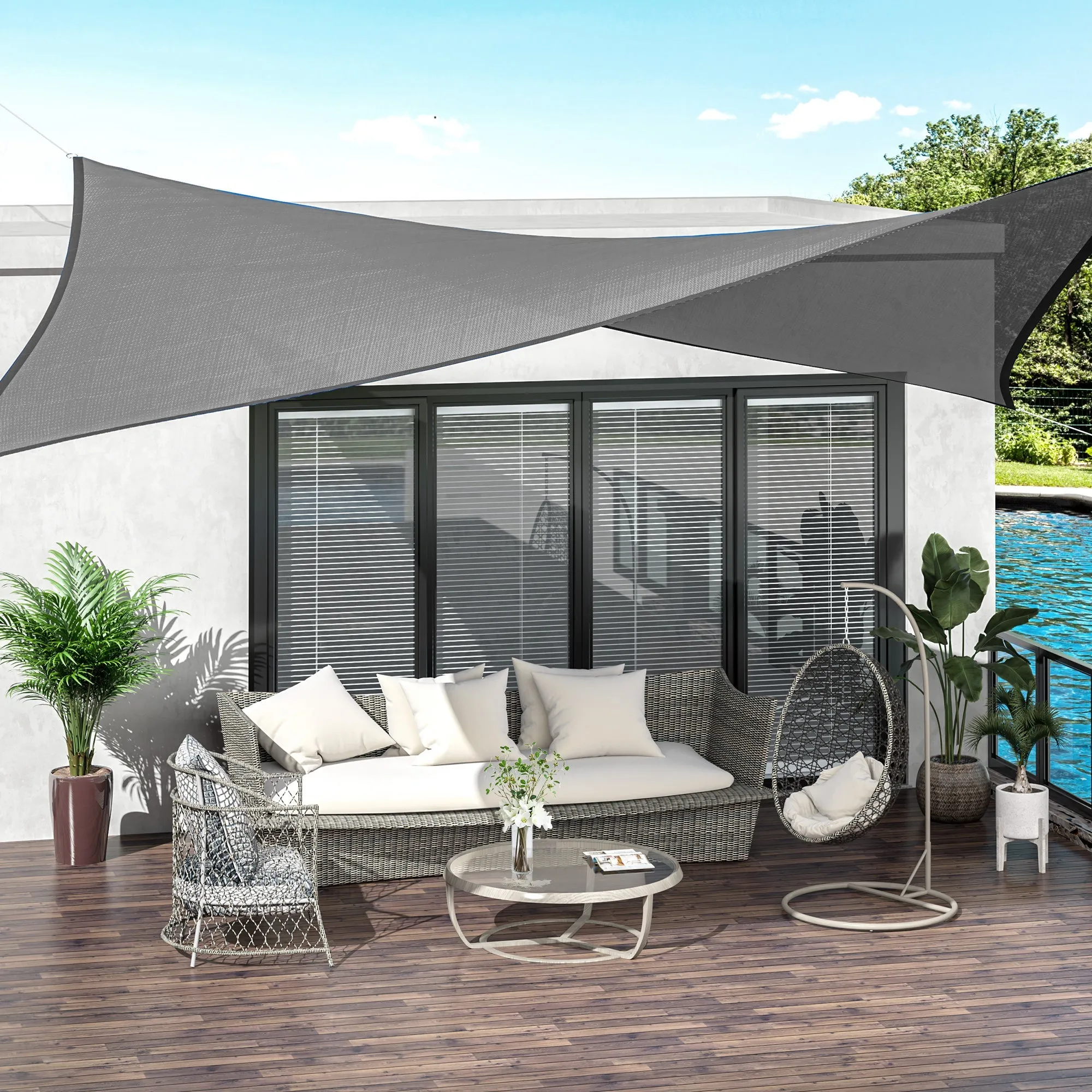 Outsunny 5 x 4m Sun Shade Sail Rectangle Canopy Outdoor Sunscreen Awning with Mounting Ropes for Garden