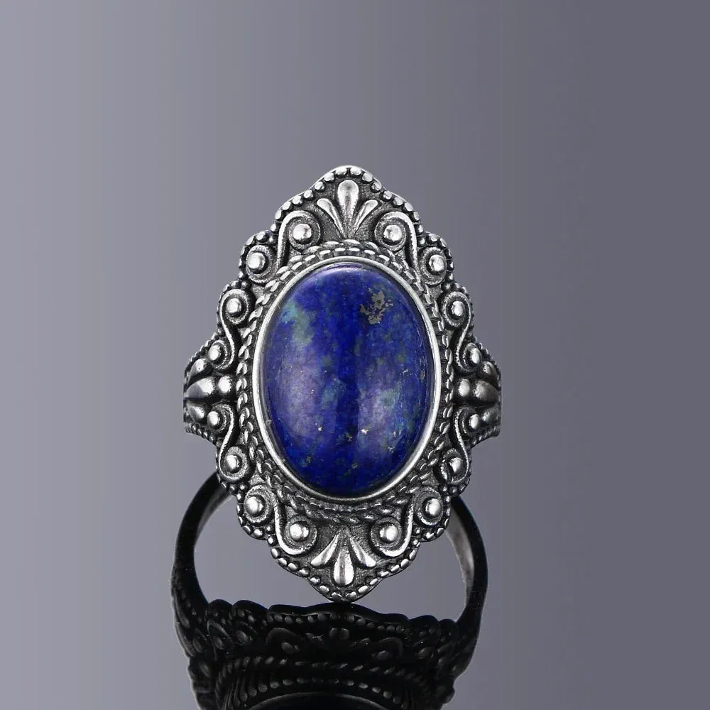 Oval Natural Labradorite Rings Women Men 925 Sterling Silver Ring Finger Ring Retro Gemstone Rings Jewelry Party Gift