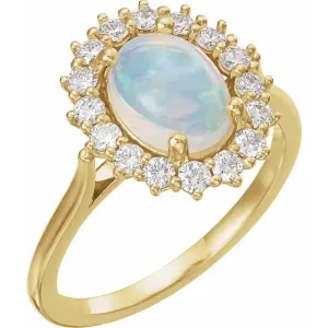 Oval Natural Opal Setting with Diamond Accented Halo and Cathedral Shank Ring