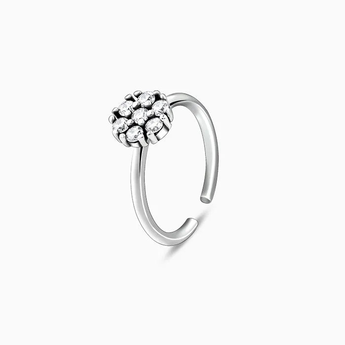 Oxidised Silver Round Floral Toe Rings