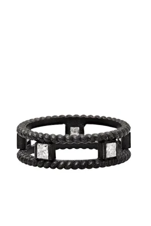 Oxidized Silver Double Twist Ring with Diamonds
