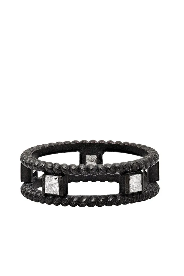 Oxidized Silver Double Twist Ring with Diamonds