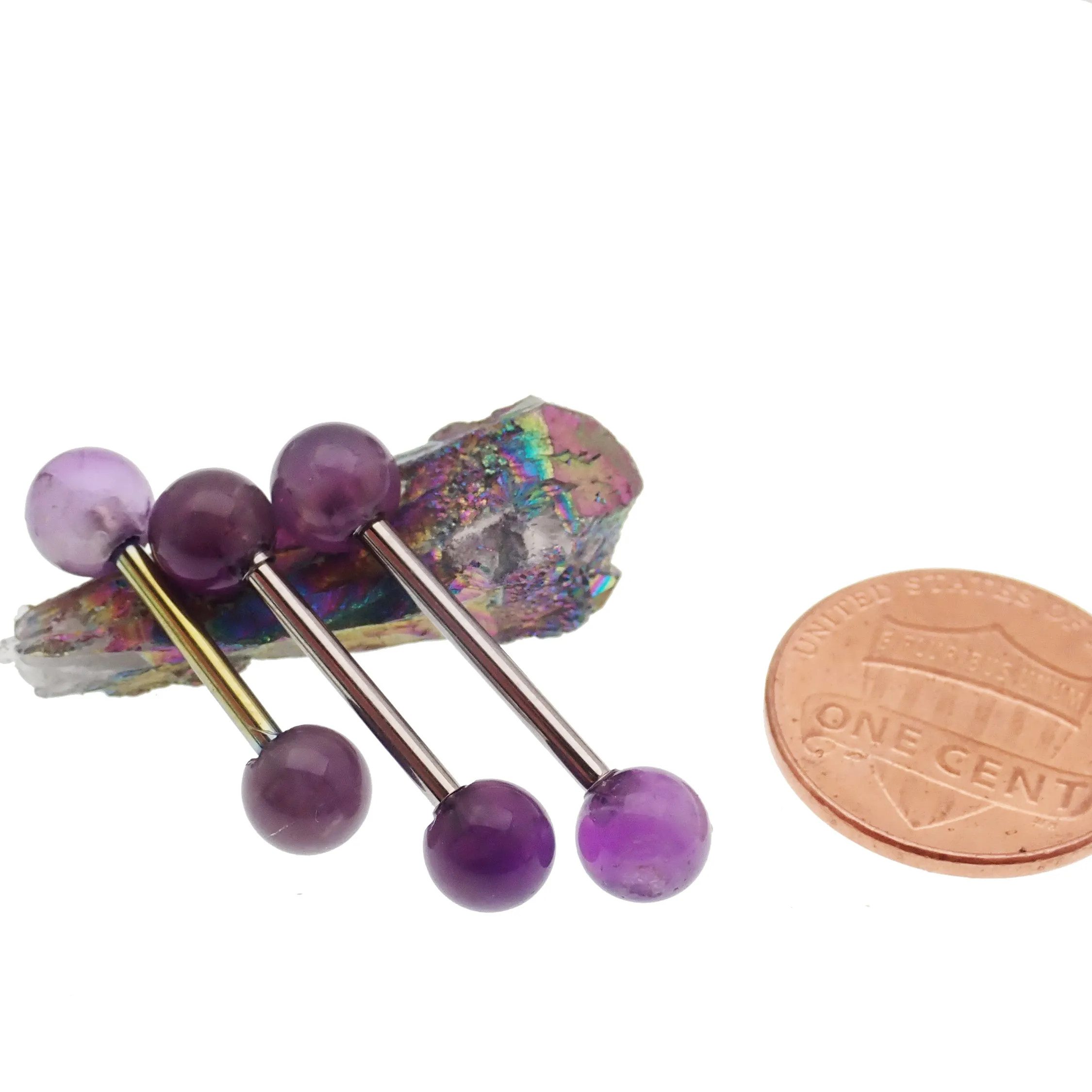 Pair Natural Stone Nipple Piercings Titanium 14g