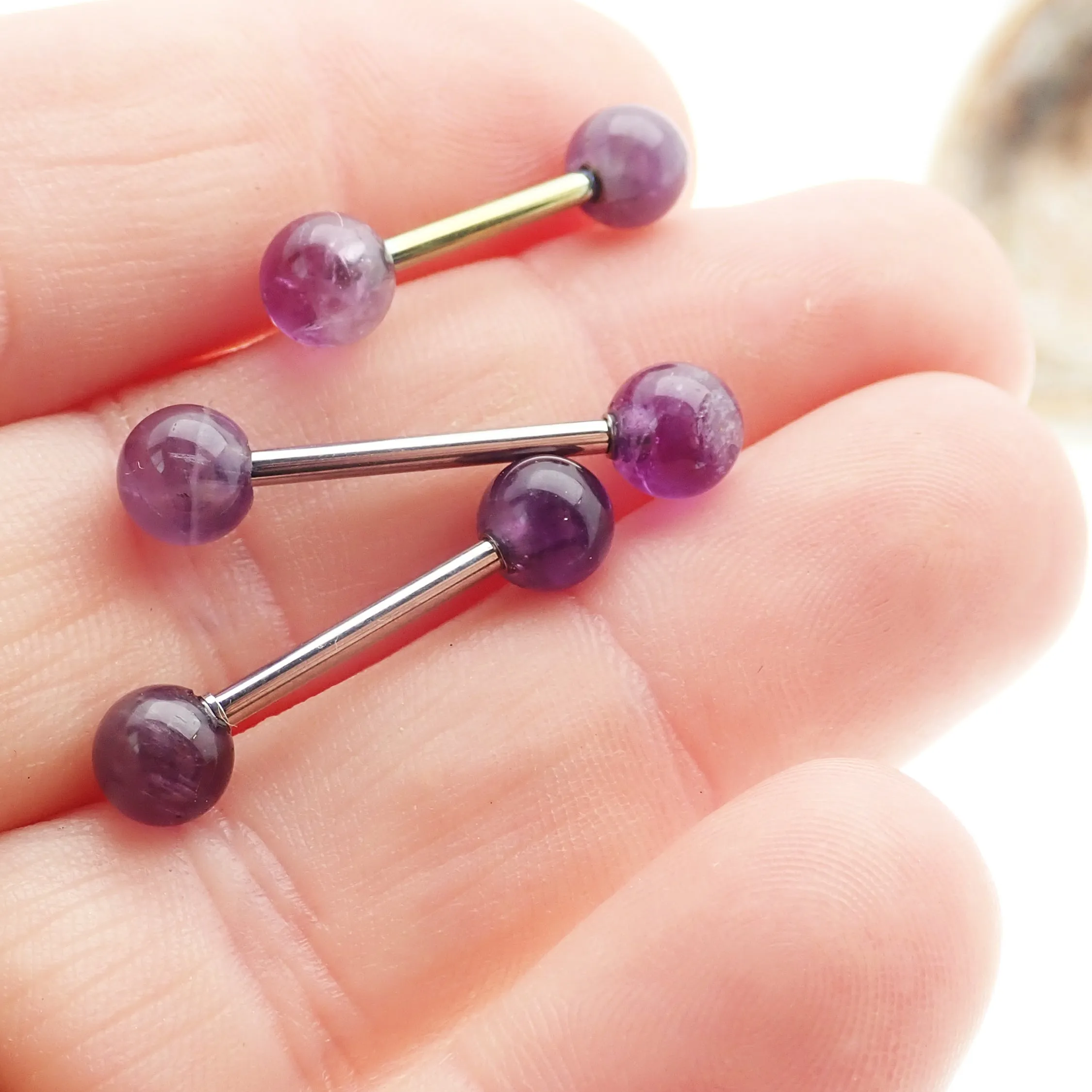 Pair Natural Stone Nipple Piercings Titanium 14g