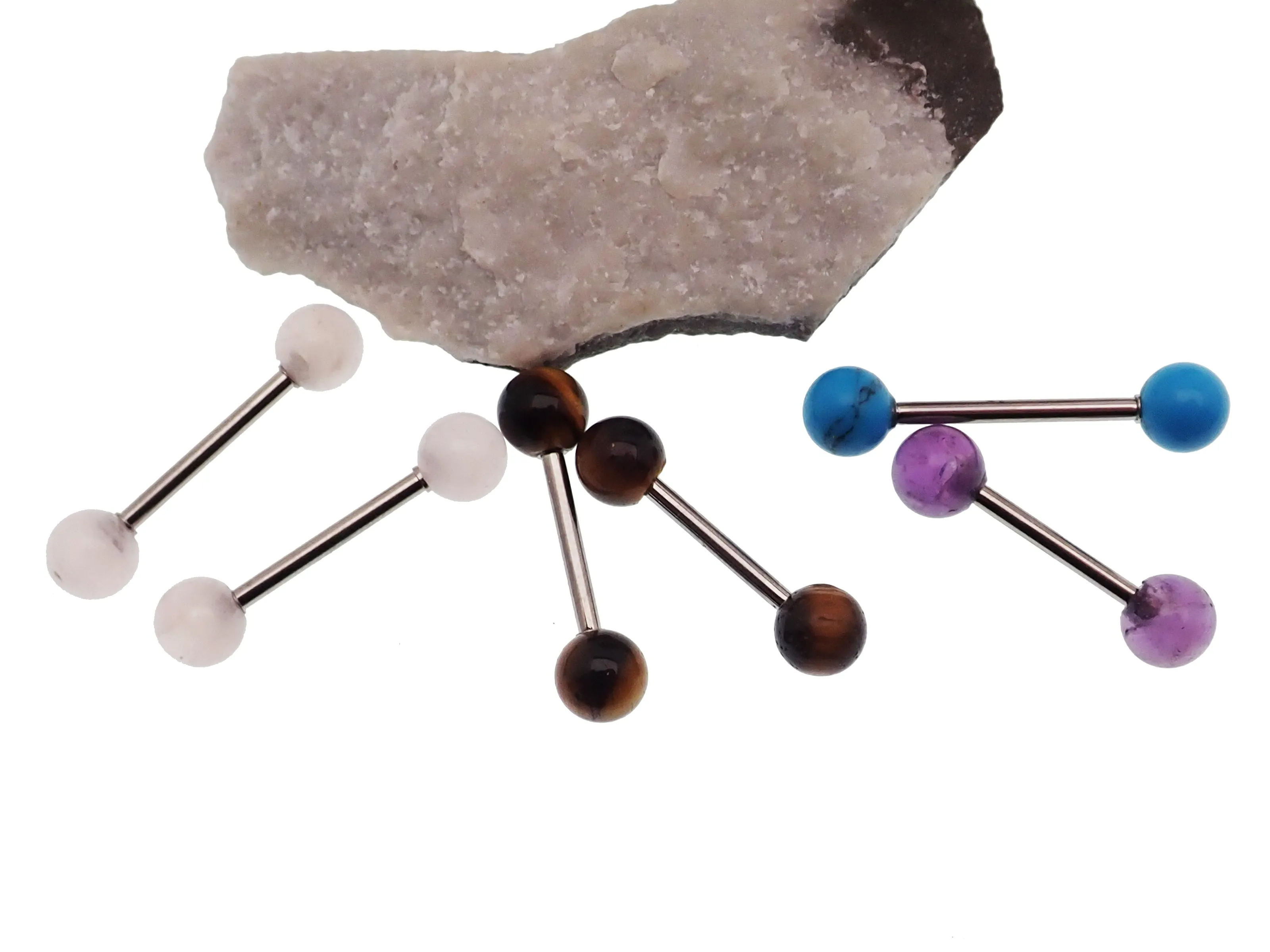 Pair Natural Stone Nipple Piercings Titanium 14g