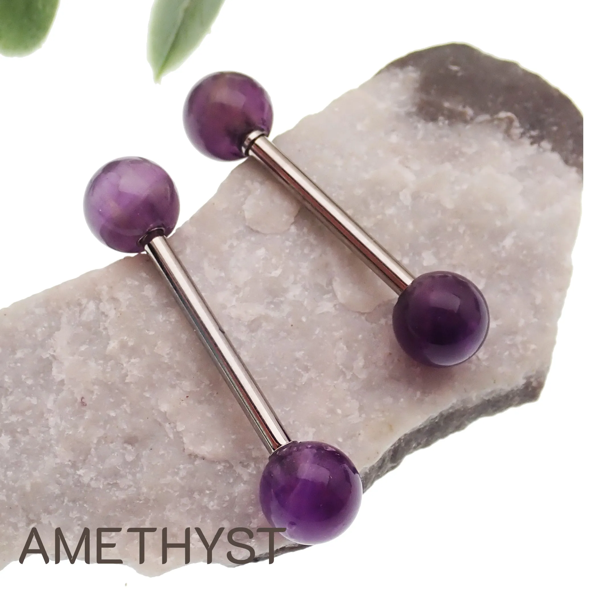 Pair Natural Stone Nipple Piercings Titanium 14g