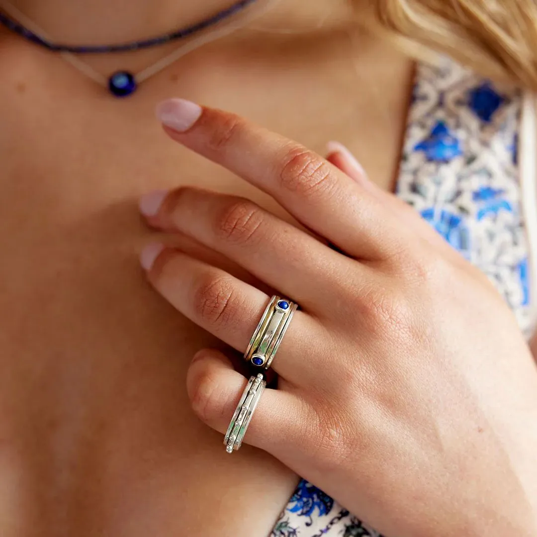 PALAS Creativity Lapis Lazuli Meditation Spinning Ring - Silver Large