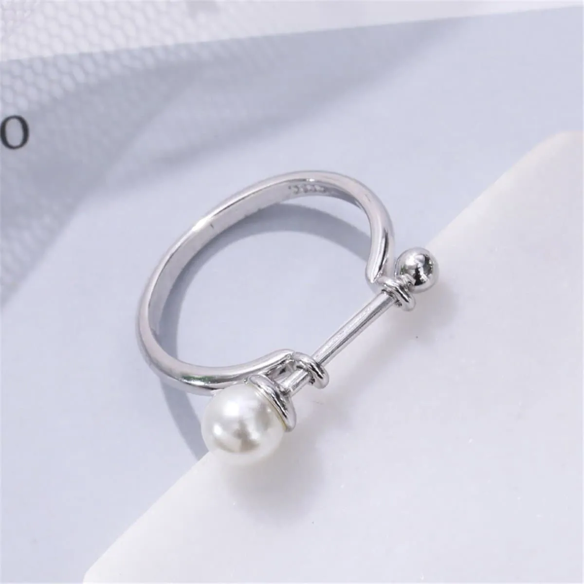 Pearl & Silver-Plated Staff Adjustable Ring