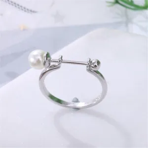 Pearl & Silver-Plated Staff Adjustable Ring