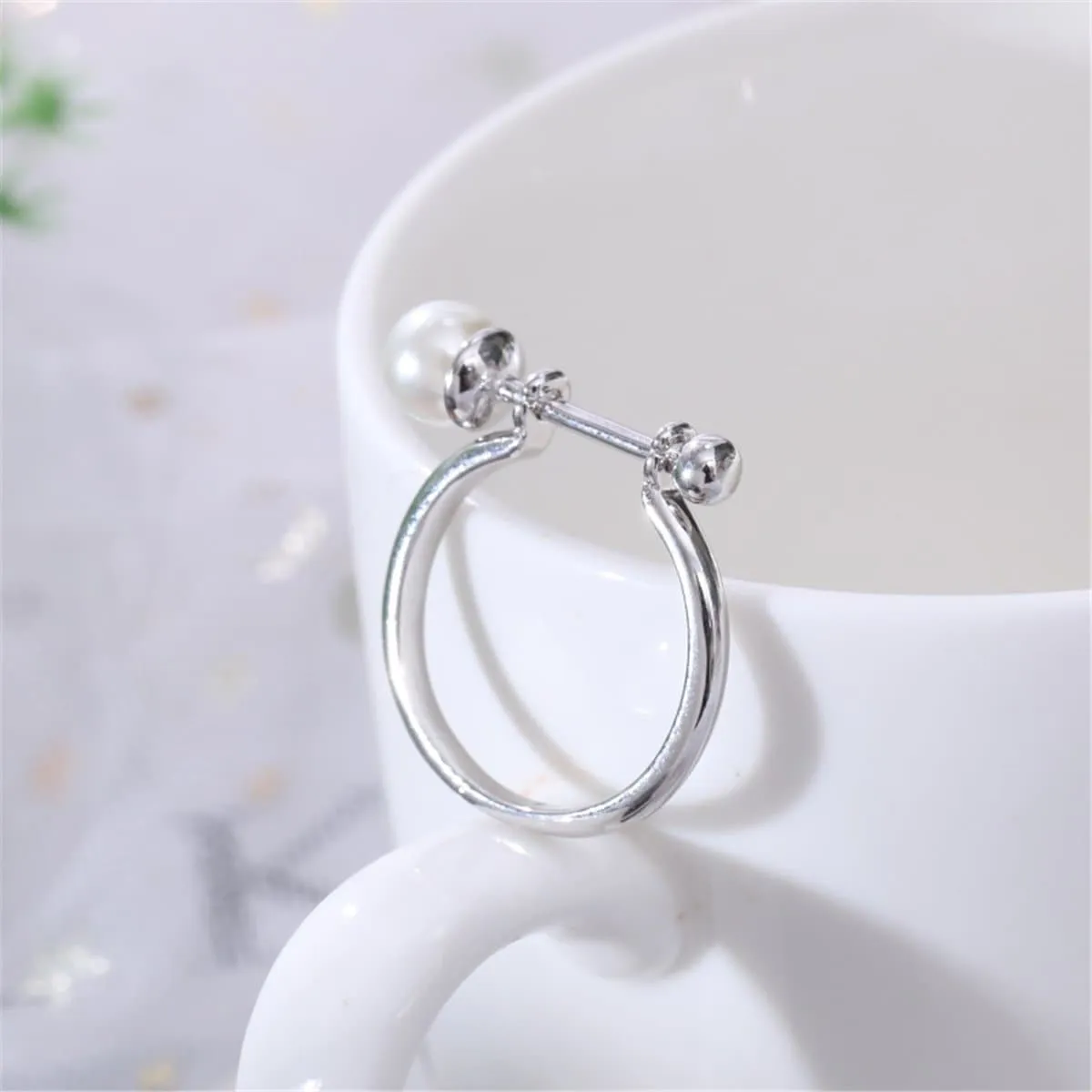 Pearl & Silver-Plated Staff Adjustable Ring