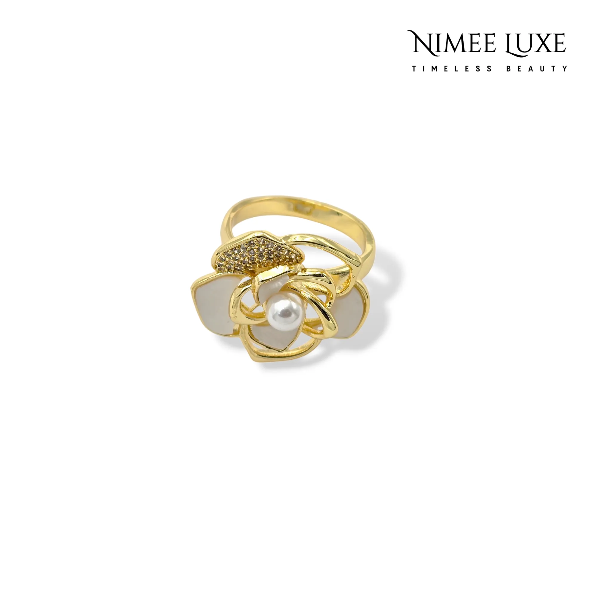 Pearl Rose Adjustable Ring Gold Plated AR21