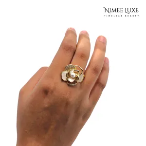 Pearl Rose Adjustable Ring Gold Plated AR21