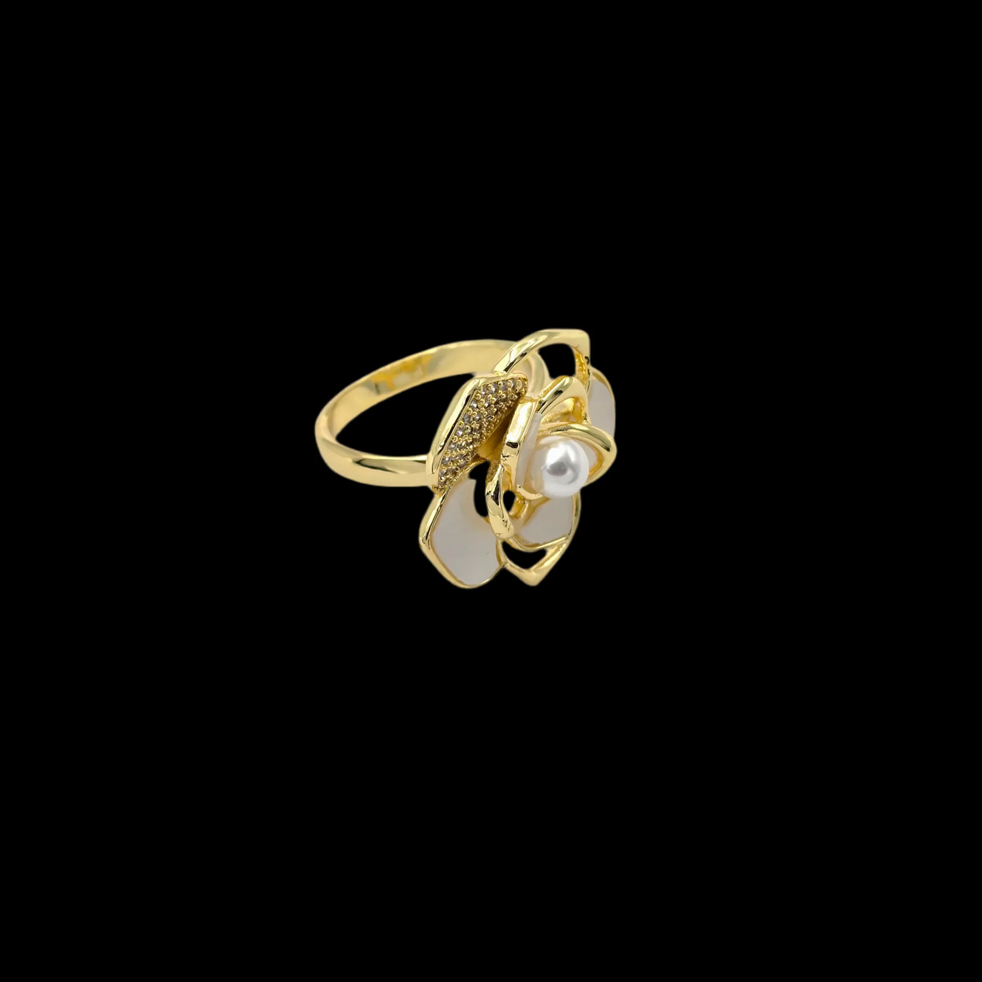 Pearl Rose Adjustable Ring Gold Plated AR21