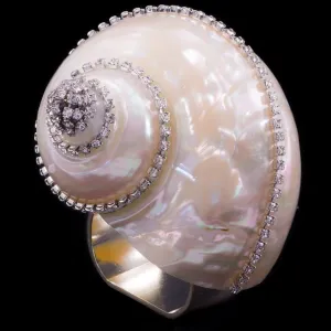 Pearl Turbo Shell Napkin Ring Featuring Premium Crystal | Set of 4
