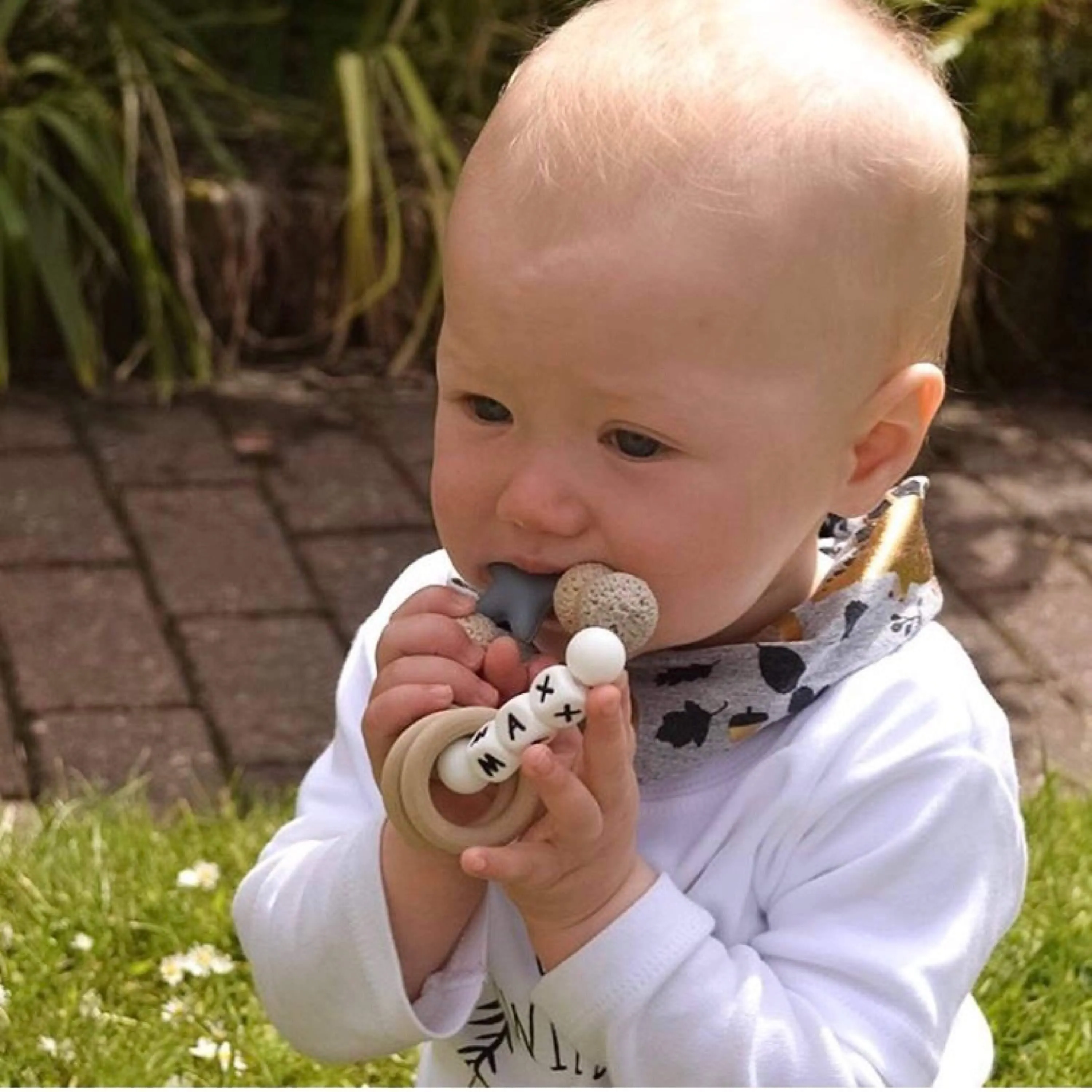 Personalised Crochet Teether - Blue/Cream