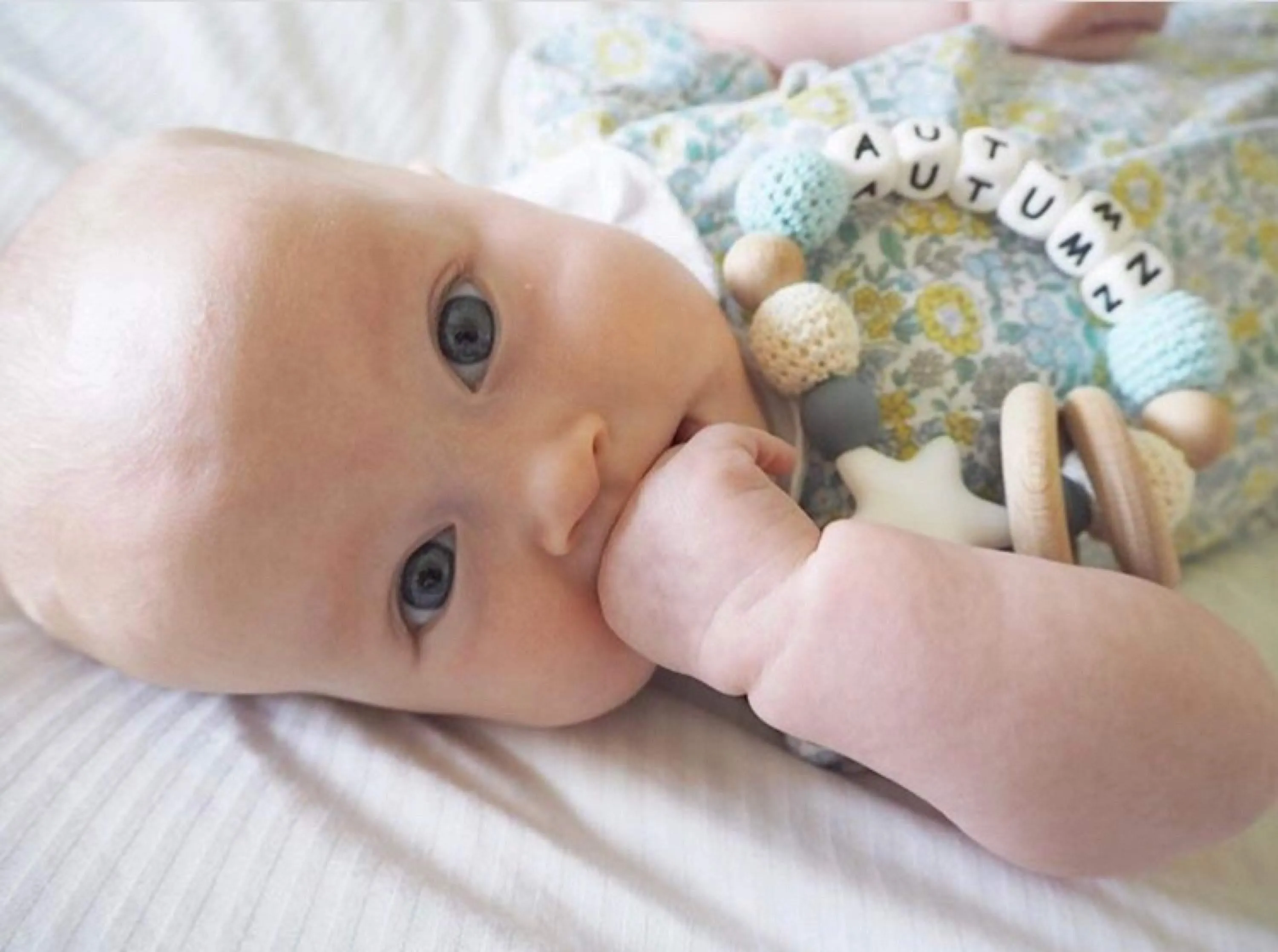 Personalised Crochet Teether - Blue/Cream