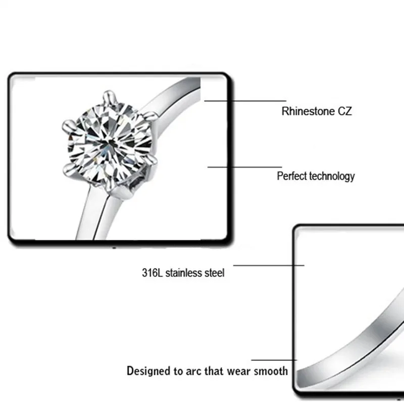 Personality Classic Large Rhinestone Titanium Steel Ladies Ring