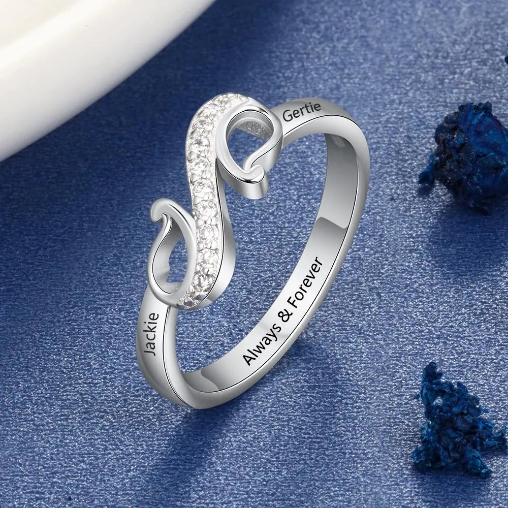 Personalized Geometric Style Engraved Name Ring - Custom Two Names - Mothers Gift