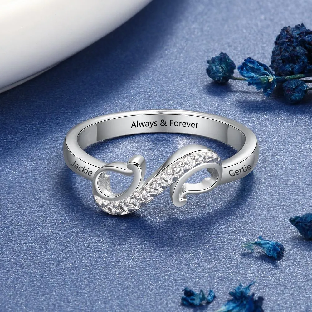 Personalized Geometric Style Engraved Name Ring - Custom Two Names - Mothers Gift
