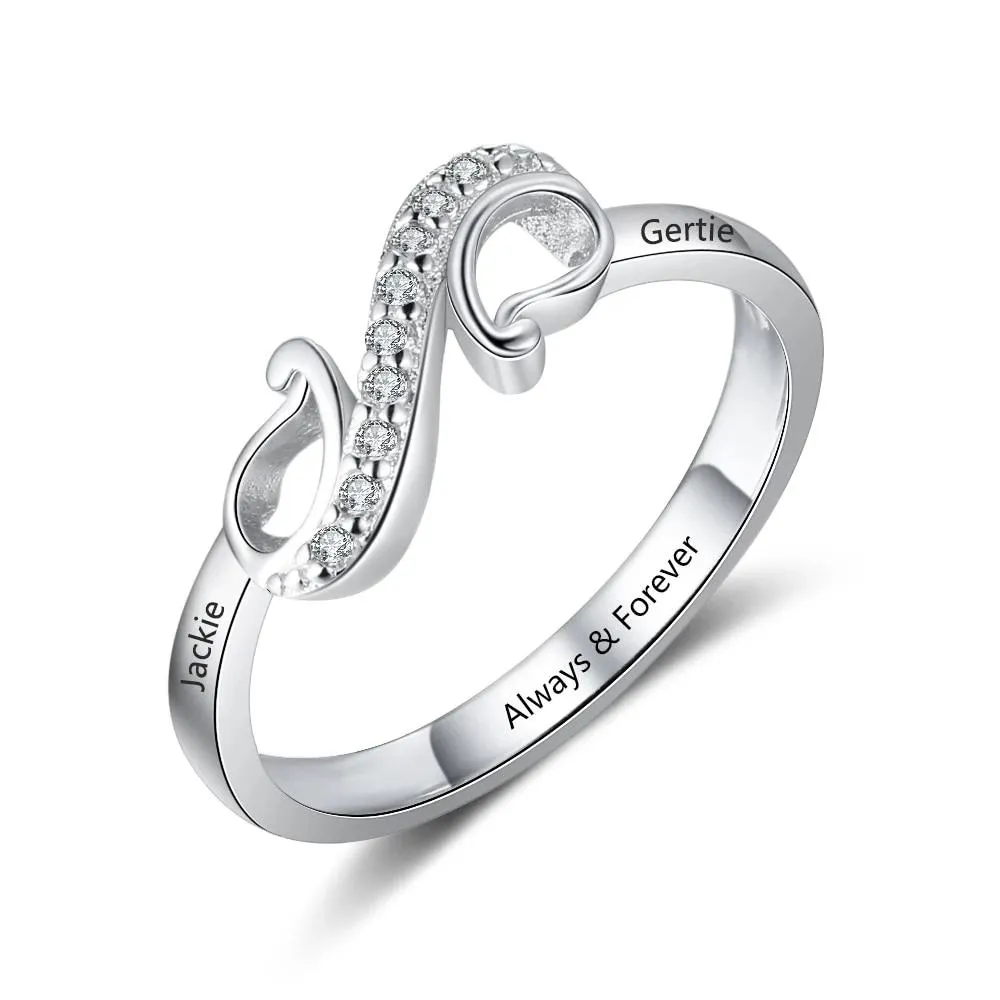 Personalized Geometric Style Engraved Name Ring - Custom Two Names - Mothers Gift