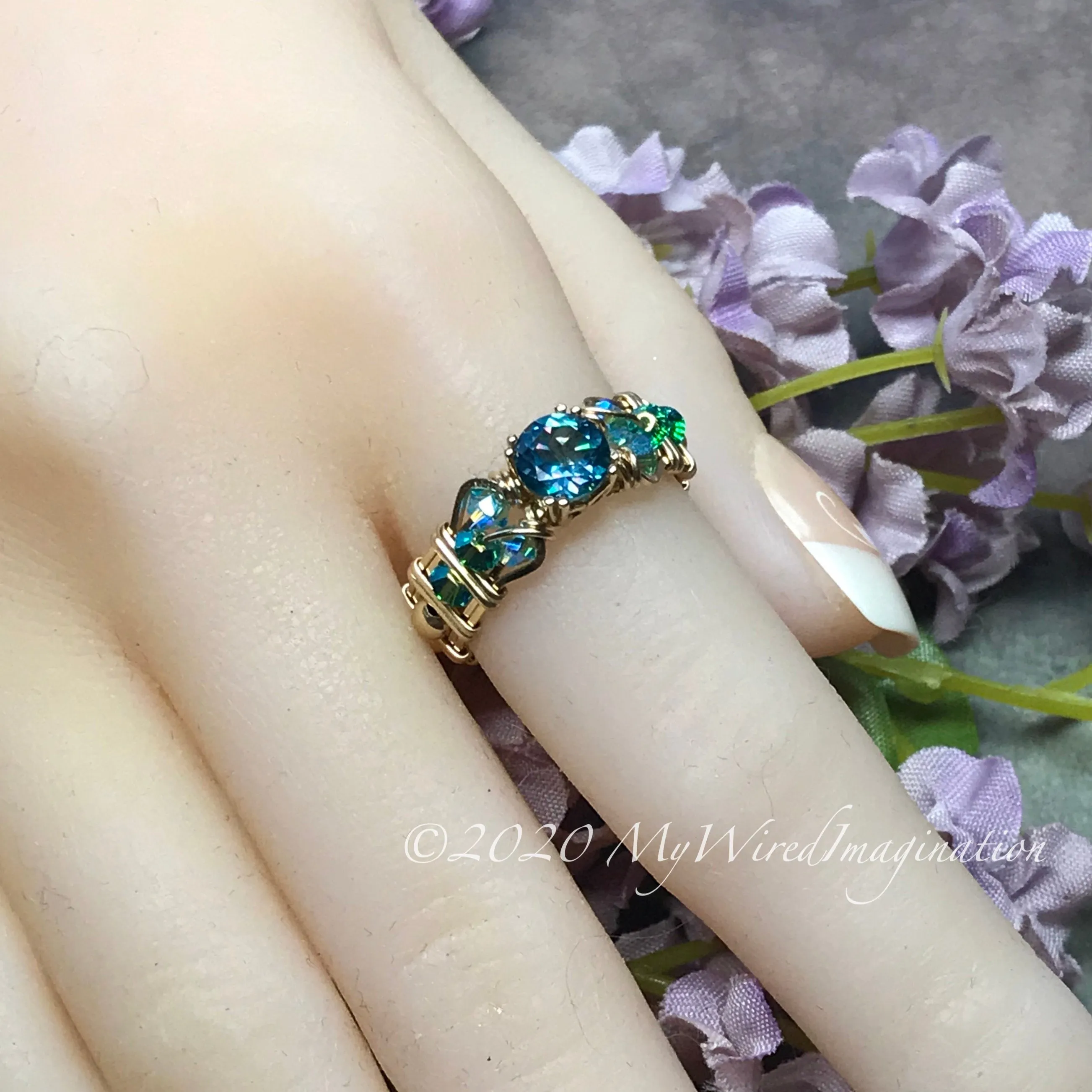 Petite Rainbow Mystic Topaz, Handmade Ring, Peacock Blue Mystic Topaz Ring, in 14K Gold or Sterling Silver