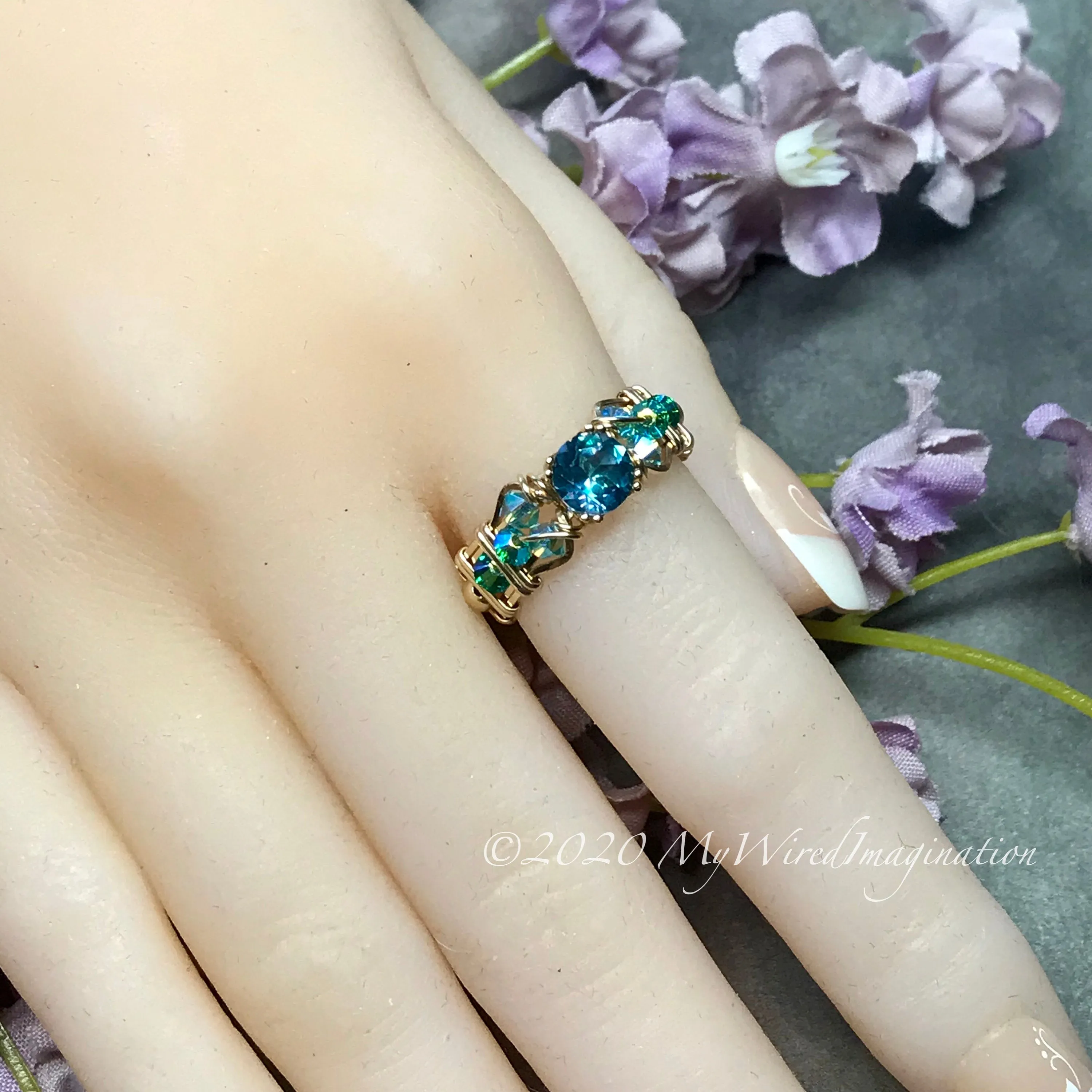 Petite Rainbow Mystic Topaz, Handmade Ring, Peacock Blue Mystic Topaz Ring, in 14K Gold or Sterling Silver