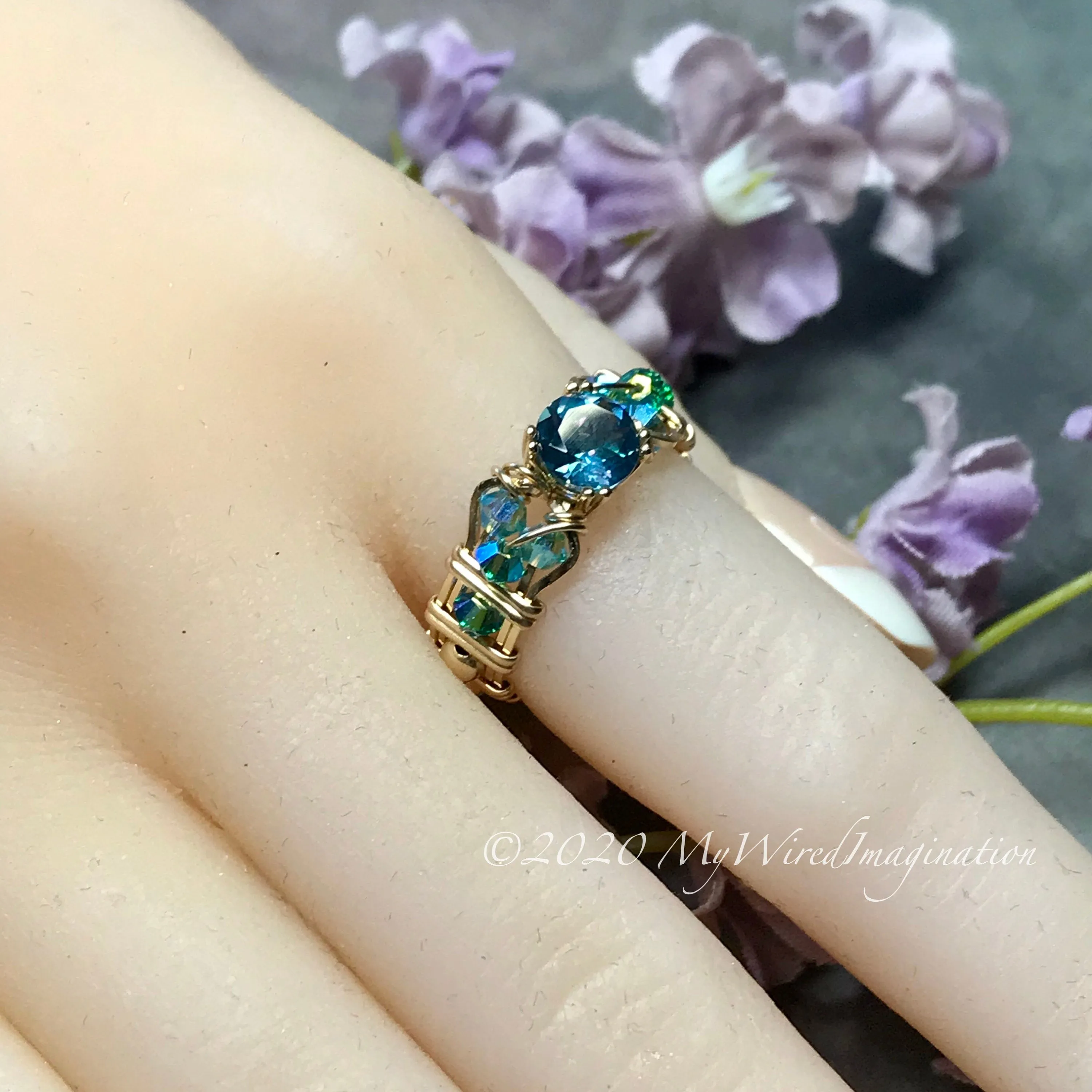 Petite Rainbow Mystic Topaz, Handmade Ring, Peacock Blue Mystic Topaz Ring, in 14K Gold or Sterling Silver