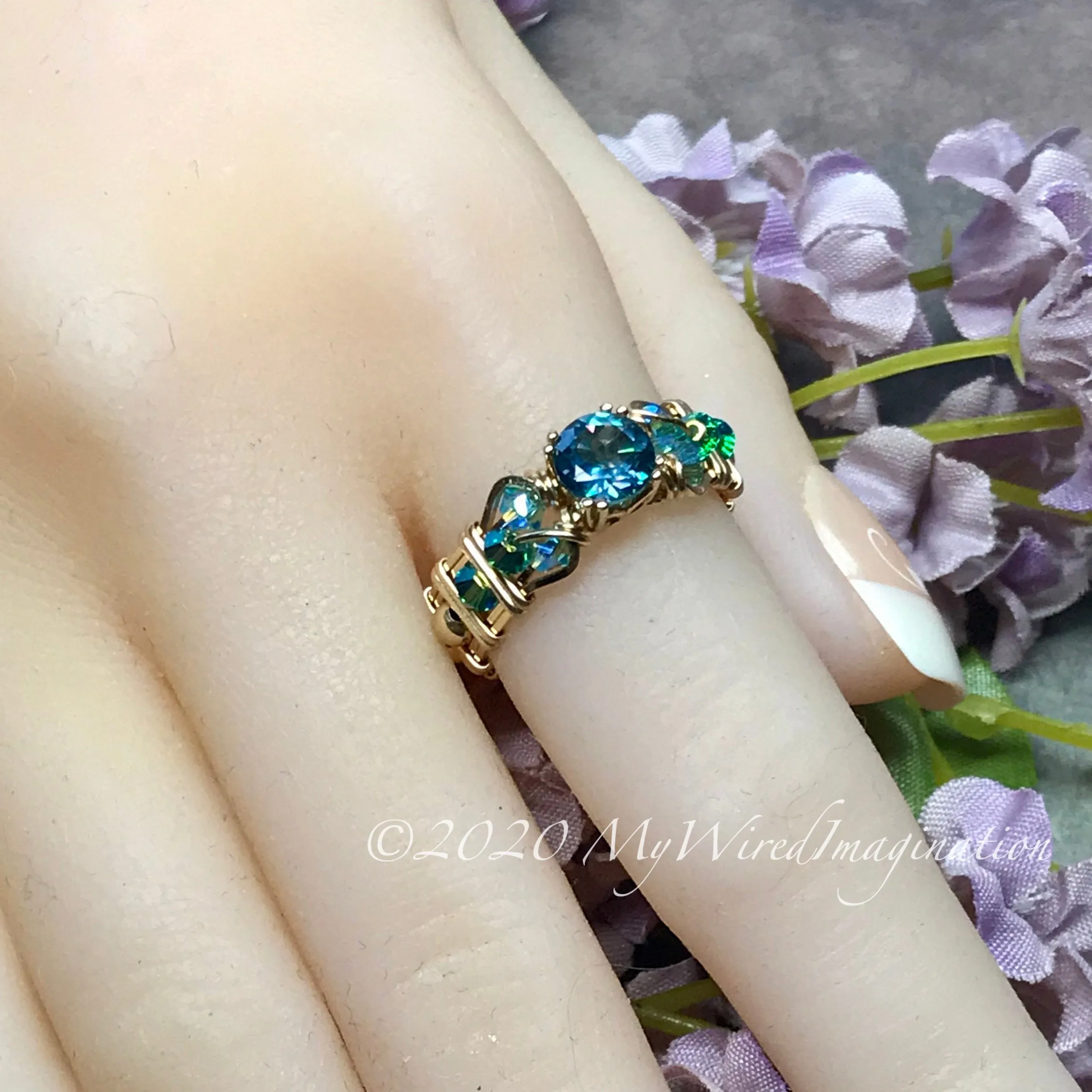 Petite Rainbow Mystic Topaz, Handmade Ring, Peacock Blue Mystic Topaz Ring, in 14K Gold or Sterling Silver
