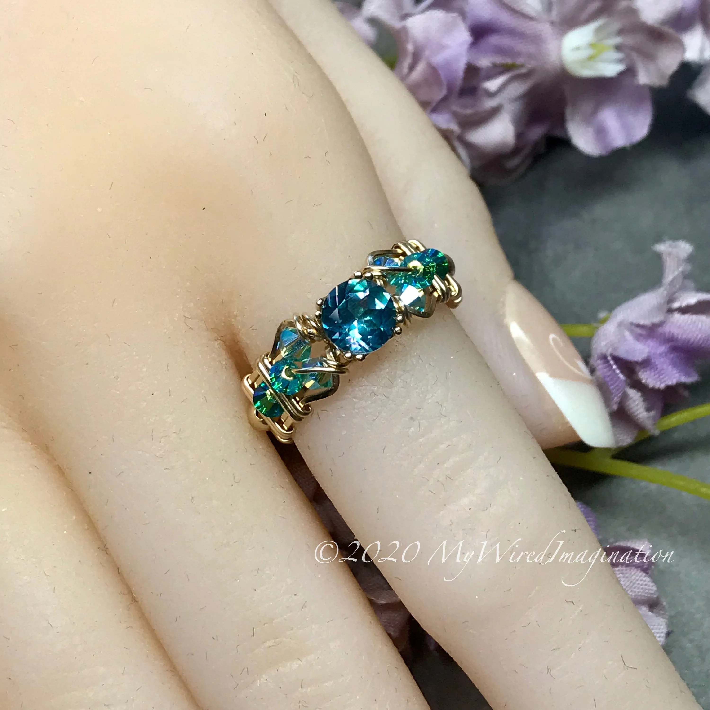 Petite Rainbow Mystic Topaz, Handmade Ring, Peacock Blue Mystic Topaz Ring, in 14K Gold or Sterling Silver